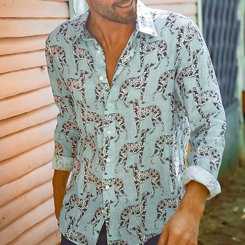 

Per uomo camicia di lino Camicia con bottoni Camicia estiva Maglietta informale Camicia da spiaggia Blu Manica lunga Animali Bavero Primavera estate Informale Giornaliero Abbigliamento Stampa
