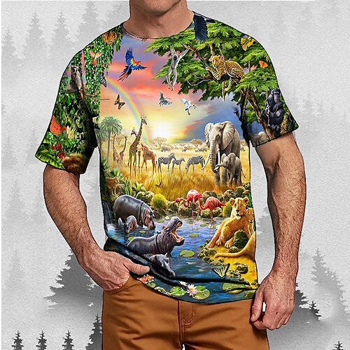 

Herre T-shirt Grafisk Regnskov Rund hals Tøj 3D-udskrivning udendørs Daglig Kortærmet Trykt mønster Mode Designer Årgang