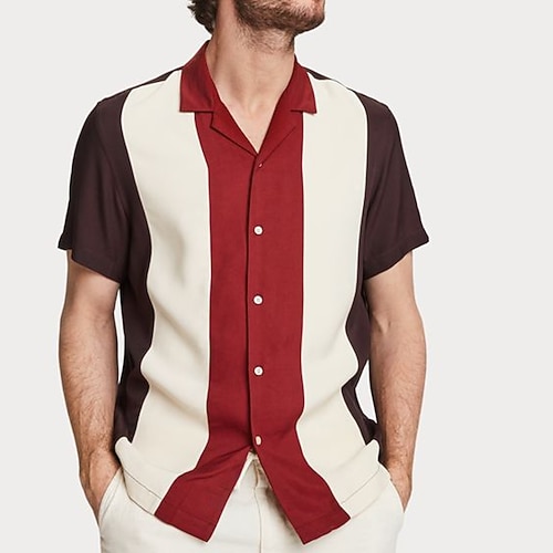 

Herre Skjorte Bowling skjorte Button Up skjorte Sommer skjorte Casual skjorte Rød Kortærmet Farveblok Lejrhalsbånd Gade Daglig Trykt mønster Tøj Mode 1950'erne Afslappet Bekvem