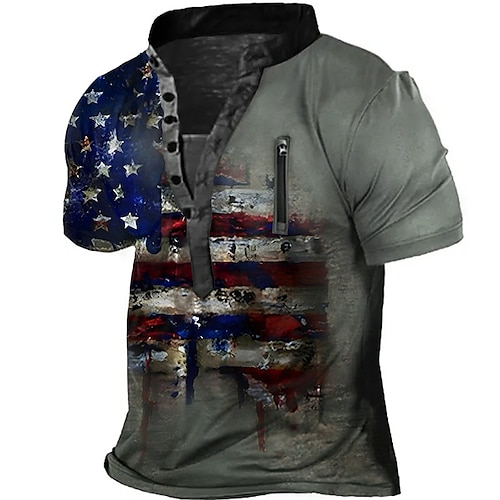 

Herre Henley-skjorte T-shirt Grafisk Nationalflag Høj krave Tøj 3D-udskrivning udendørs Daglig Kortærmet Forside Lynlås Trykt mønster Mode Designer Afslappet