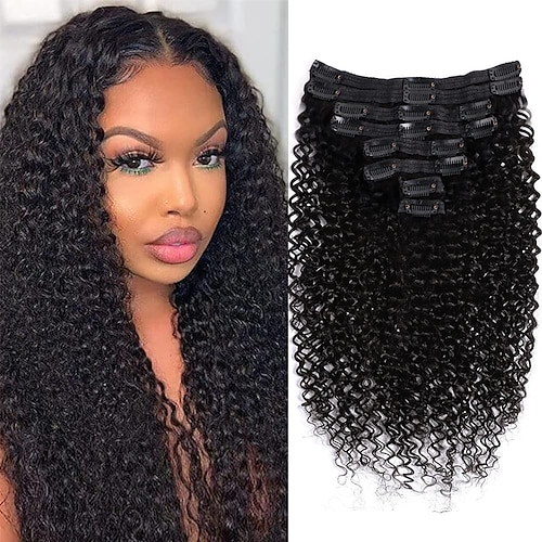 

curly clip in hair extensions for svarte kvinner 8 stk 18 clips brasilian remy hair 3c 4a kinky krøllet ekte menneskehår extensions 120g/sett naturlig svart