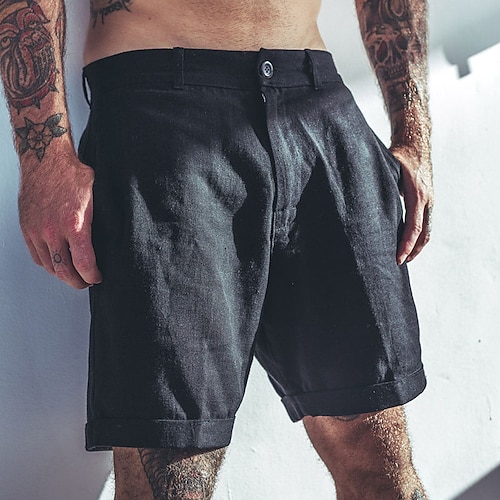 

Herren Shorts Kurze Hosen Leinenshorts Kurze Hosen Sommer-Shorts Tasche Glatt Komfort Atmungsaktiv Outdoor Täglich Ausgehen Leinen / Baumwoll Mischung Modisch Brautkleider schlicht Schwarz Weiß