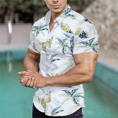 

Per uomo Camicia Camicia hawaiana Camicia con bottoni Camicia estiva Maglietta informale Nero Bianco Giallo Manica corta Ananas Stampe astratte pianta Collo ripiegabile Strada Giornaliero Stampa