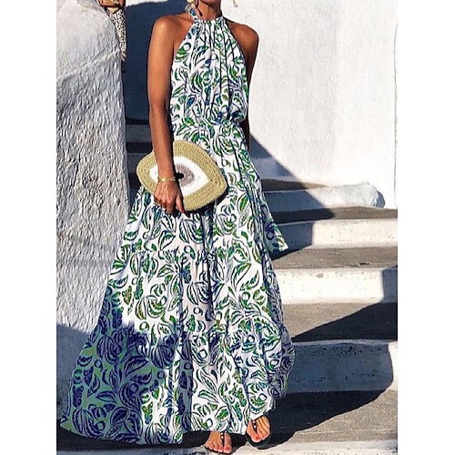 

Per donna Abito lungo Abito lungo Abito casual Vestito svasato Prendisole Floreale Streetwear Informale Esterno Per eventi Da mare Stampa Senza maniche All'americana Vestito Morbido Blu Verde Estate