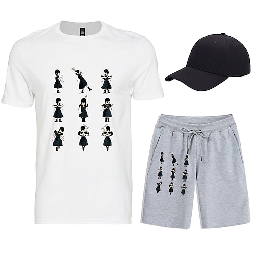 

Dreiteiliges bedrucktes T-Shirt, Shorts, Baseballkappen, Kombi-Sets, Mittwoch, Addams, Zombie-Tanzgrafik für Herren- und Erwachsenen-Outfitsamp; passender lässiger täglicher Laufsport im