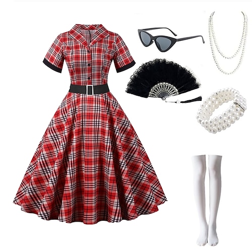 

6 uds audrey hepburn vintage inspirado swing vestido flare vestido mujer traje vintage cosplay fiesta uso diario manga corta 1 pulsera