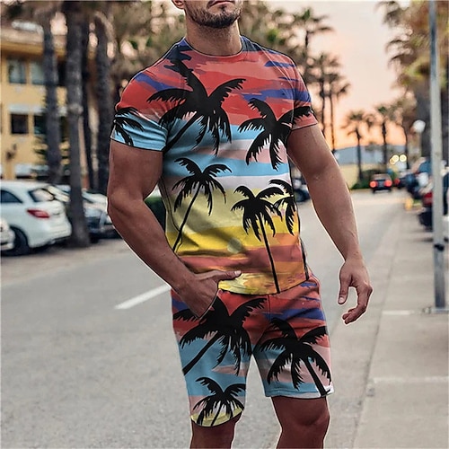 

Herre Shorts og T-skjorte sett T-skjorte antrekk Grafisk Kokosnøttre Crew-hals Klær 3D-utskrift utendørs Daglig Kortermet 3D-utskrift 2 deler 2stk Designer Fritid Bekvem