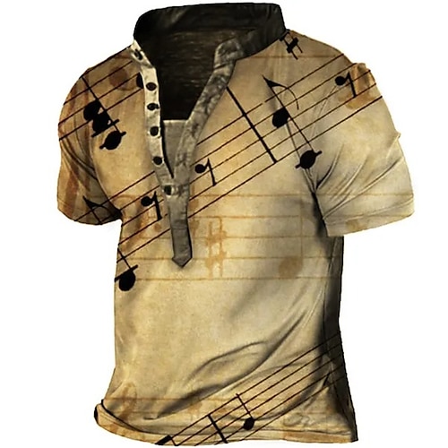 

Per uomo Camicia Henley Magliette Pop art Note musicali Henley Abbigliamento Stampa 3D Esterno Giornaliero Manica corta Bottone giù Stampa Di tendenza Informale Comodo