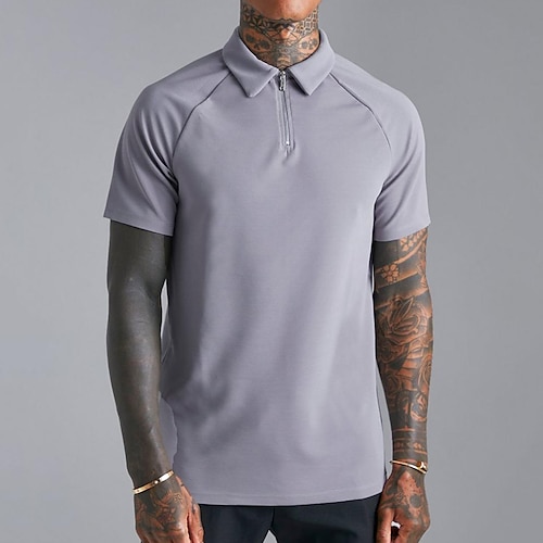 

Per uomo polo da golf Informale Giornaliero Chiusura lampo quarto Manica corta Di tendenza Essenziale Tinta unica Liscio Cerniera Sportivo Estate Standard Grigio polo da golf