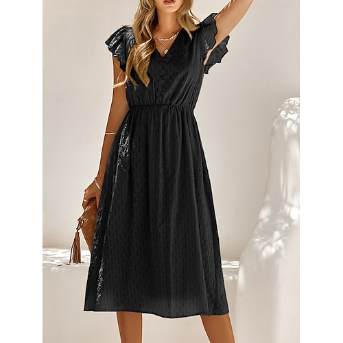 

Dame Afslappet påklædning A Linje Kjole Ensfarvet kjole Vanlig Krøllede Folder Drapering V-hals Midikjole Mode Elegant Ferie Stævnemøde Kortærmet Løstsiddende Sort Hvid Lysegrøn Sommer Forår S M L XL