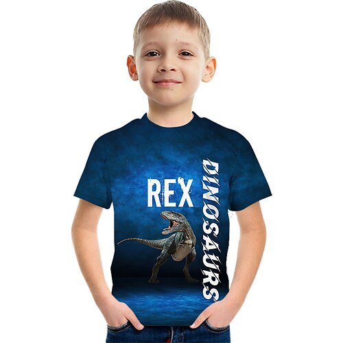 

rex dinosauro blu per bambini t-shirt a maniche corte moda camicie colorate stampate in 3d per ragazzi e ragazze