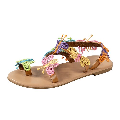 

Mujer Sandalias Playa de Boho Bohemia Diario Tacón Bajo Puntera abierta Casual Cuero Sintético Mocasín Estampado animal Marrón Claro