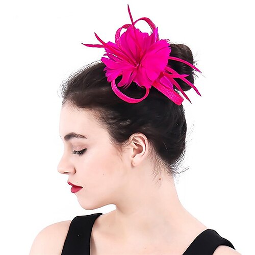 

fascinators Sinamay Bryllup Kentucky Derby dame Britisk Med Fjær Hodeplagg Hodeplagg