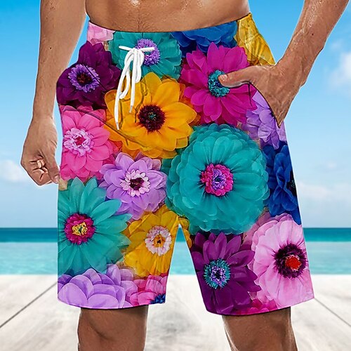 

Herre Surf shorts Badeshorts Sommer shorts Strandshorts Snørelukning med mesh-for Elastisk Talje Grafiske tryk Blomst Hurtigtørrende Korte Afslappet Daglig Ferie Boheme Hawaiiansk Lyserød Regnbue