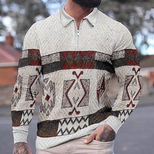 

Per uomo POLO Polo con zip Camicia da golf Golf Stampe astratte Vintage ▾ Geometria Collo ripiegabile Cachi Esterno Strada Manica lunga Cerniera Stampa Abbigliamento Di tendenza Streetwear Originale