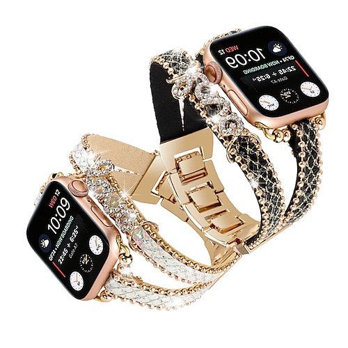 

1 PC Banda de cuero Compatible con Apple Watch Correa 38mm 40mm 41mm 42mm 44mm 45mm 49mm Mujer Brillante Cristal Cuero Sintético correa de repuesto para Ultra / SE, Series 8/7/6/5/4/3/2/1