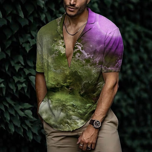 

Hombre Camisa camisa hawaiana Degradado Estampados Collar Cubano Rojo Azul Piscina Morado Verde Trébol Casual Festivos Manga Corta Abotonar Estampado Ropa Deportes Moda Ropa de calle Design