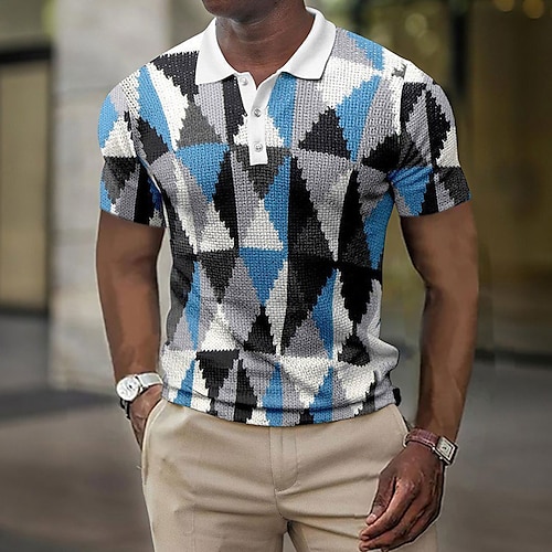 

Per uomo Polo a nido d'ape POLO Camicia da golf Golf Stampe astratte Geometria Rombi Collo ripiegabile azzurro cielo Rosa Blu Verde Grigio Esterno Strada Manica corta Stampa Abbigliamento Di tendenza