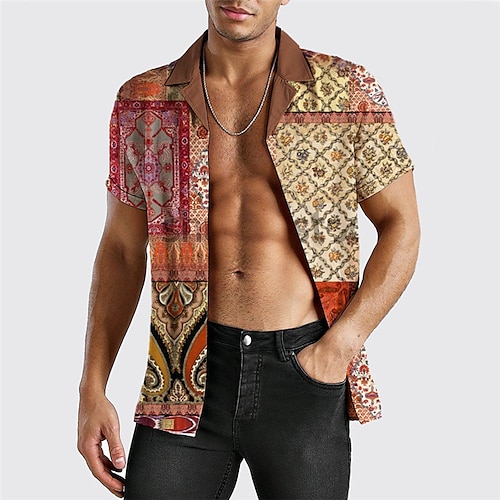 

Hombre Camisa camisa hawaiana Tribal Estampados Cosecha Geometría Collar Cubano Amarillo Azul Piscina Morado Verde Trébol Casual Festivos Manga Corta Abotonar Estampado Ropa Deportes Moda Ropa de