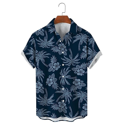 

Herre Skjorte Vintage Hawaii-skjorter Blomstret Kokos palme Grafiske tryk Blade Aftæpning Blå Grøn Mørkeblå udendørs Gade Kort Ærme Trykt mønster Tøj Mode Gade Designer Blødt