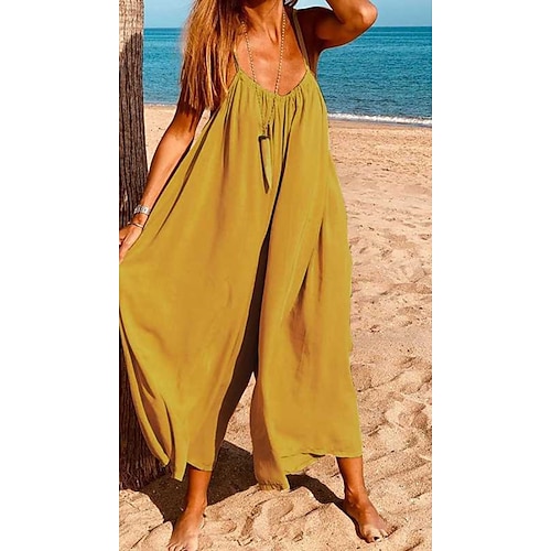 

Damen Jumpsuit Rückenfrei Feste Farbe V Ausschnitt Brautkleider schlicht Urlaub Urlaub Ausgehen Regular Fit Gurt Schwarz Gelb M L XL XXL Sommer