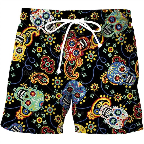 

Per uomo Boxer da surf Pantaloncini da mare Boxer da mare Pantaloncini estivi Pantaloncini da spiaggia A cordoncino con fodera in rete Vita elastica Teschi Stampe astratte Asciugatura rapida Breve