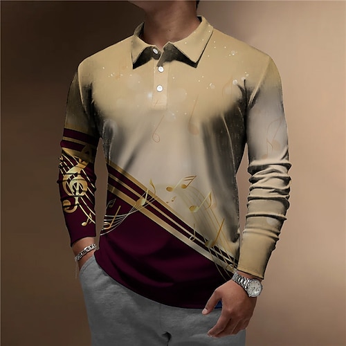 

Per uomo POLO Camicia da golf Golf Stampe astratte Musica Note Collo ripiegabile Viola Cachi Esterno Strada Manica lunga Bottone giù Stampa Abbigliamento Di tendenza Streetwear Originale Morbido