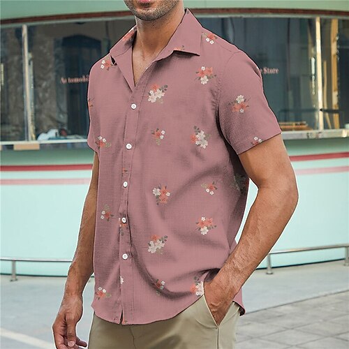 

Homme Chemise Floral Imprimés Photos Col rabattu Rose Claire Bleu Plein Air Casual Manches courtes Bouton bas Imprimer Vêtement Tenue Lin Mode Vêtement de rue Design Flexible