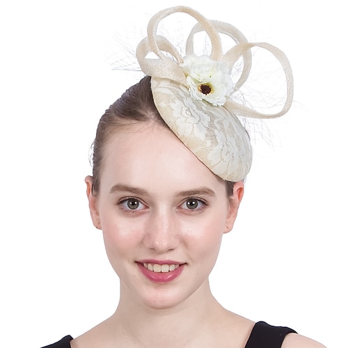 

fascinators Stof Bryllup Kentucky Derby Elegant Retrorød Med Blomster Tyl Medaljon Hovedbeklædning