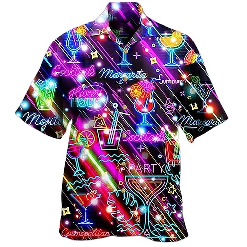 

Homme Chemise Chemise hawaïenne Imprimés Photos Boire Lumière Col rabattu Violet Plein Air Casual Manches courtes Bouton bas Imprimer Vêtement Tenue Tropique Mode Vêtement de rue Hawaïen