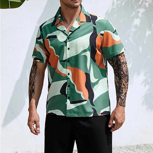 

Per uomo Camicia Camicia hawaiana Color Block Stampe astratte Collare cubano Verde Informale Hawaiano Manica corta Bottone giù Stampa Abbigliamento Sportivo Di tendenza Streetwear Originale