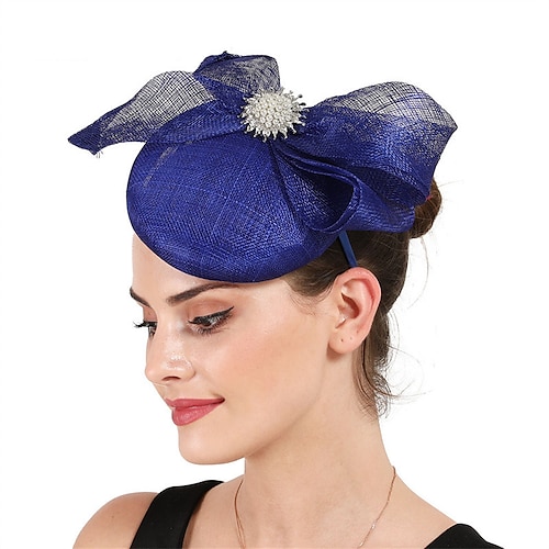 

Fascinateurs Lin Mariage Derby kentucky Rétro Mariée Avec Noeud Détail Perle Casque Couvre-chef