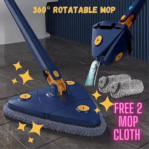 

360 Degree Rotatable Adjustable Cleaning Mop - Imitation Hand Twist Quick Dry Mop, Extendable Triangle Mop 360° Rotatable Adjustable 130 cm Cleaning Mop