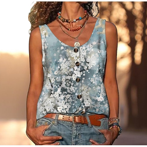 

Damen Tank Top Rosa Blau Braun Blumen Abstrakt Taste Bedruckt Ärmellos Festtage Wochenende Basic V Ausschnitt Standard Blume S