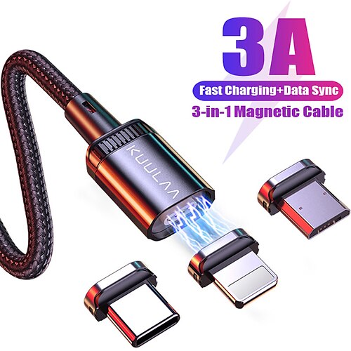 

Câble de charge magnétique 3 en 1 led 3.3ft 6.6ft usb a vers foudre / micro / usb c 3 un câble de charge charge rapide transfert de données élevé magnétique pour accessoire de téléphone samsung xiaomi