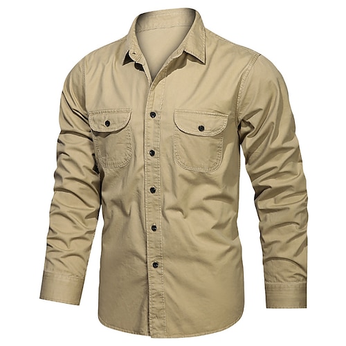 

Per uomo Camicia Camicie da lavoro Camicia con bottoni Camicia da carico Maglietta informale Kaki Verde militare Blu scuro Manica lunga Liscio Collo ripiegabile Giornaliero Da mare Tasca frontale