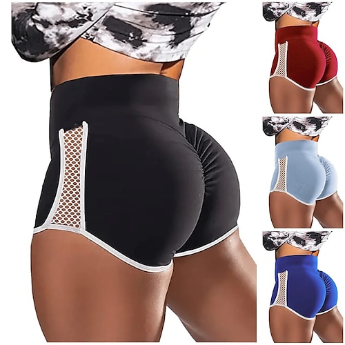 

kvinders træning yoga gym shorts mesh høj talje booty lift mave kontrol yoga fitness gym træning løbeshorts stretchy