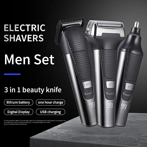 

Barbeador elétrico barbeador elétrico recarregável máquina de barbear para homem barba navalha corte de cabelo e aparar pêlos do nariz