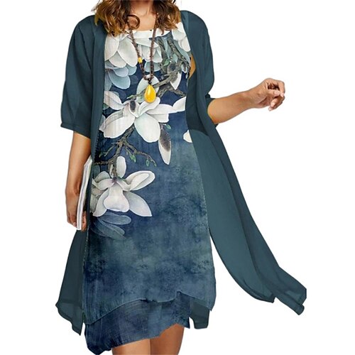 

Per donna Plus Size Abito casual Set di vestiti Vestito due pezzi Floreale Vestito longuette Mezza manica Stampa Girocollo Di tendenza Giornaliero Blu Verde scuro Estate Primavera L XL XXL 3XL 4XL