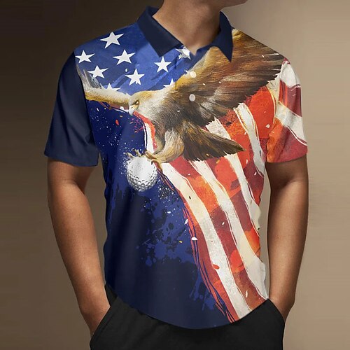 

Herre POLO Trøje Golftrøje Grafiske tryk Ørn Amerikansk flag Aftæpning Blå udendørs Gade Kort Ærme Trykt mønster Tøj Sport Mode Gade Designer
