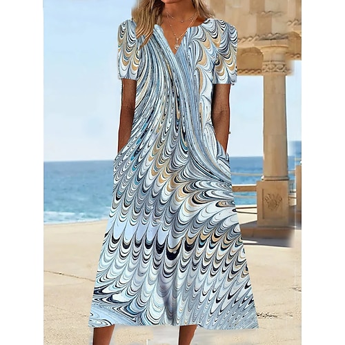 

Dame Uformell kjole Sommerkjole Print kjole Abstrakt Nyanse Lomme Trykt mønster V-hals Midikjole Aktiv Mote utendørs Stevnemøte Kortermet Normal Gul Blå Himmelblå Sommer Vår S M L XL XXL