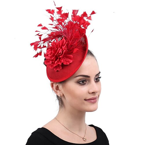 

fascinators Sinamay Kentucky Derby Kirke Elegant Romantikk Med Fjær Blomster Hodeplagg Hodeplagg