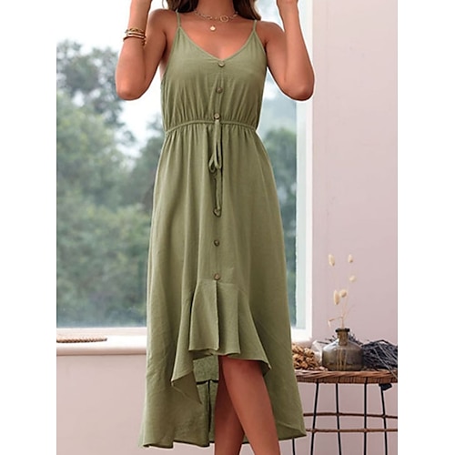 

Per donna Vestito casual Vestito svasato Abito estivo Liscio Increspato Pulsante Con bretelline Vestito longuette Attivo Di tendenza Esterno Giornaliero Senza maniche Standard Verde Estate Primavera