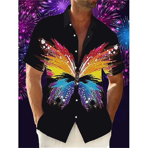 

Herren Hemd Hawaiihemd Sommerhemd Schmetterling Grafik-Drucke Umlegekragen Schwarz Outdoor Strasse Kurze Ärmel Button-Down Bedruckt Bekleidung Sport Modisch Strassenmode Designer