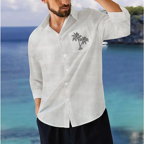 

Per uomo camicia di lino Camicia estiva Camicia da spiaggia Bianco Blu Cachi Manica lunga Liscio Collo ripiegabile Primavera estate Informale Giornaliero Abbigliamento Tasca frontale