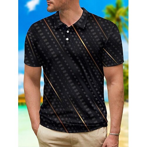 

Herre POLO Trøje Golftrøje Grafiske tryk Geometri Aftæpning Sort udendørs Gade Kort Ærme Knap ned Trykt mønster Tøj Sport Mode Gade Designer