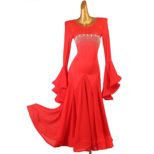 

Balli da sala Abito Con diamantini Dettagli con perline A fantasia Per donna Prestazioni Addestramento Manica lunga Chiffon Retato Elastene