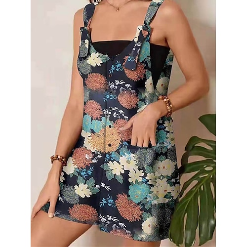 

Damen Kurz Jumpsuit Tasche Bedruckt Blumen Rundhalsausschnitt Strassenmode Brautkleider schlicht Strasse Täglich Regular Fit Spaghettiträger Schwarz Gelb Rosa S M L XL Sommer