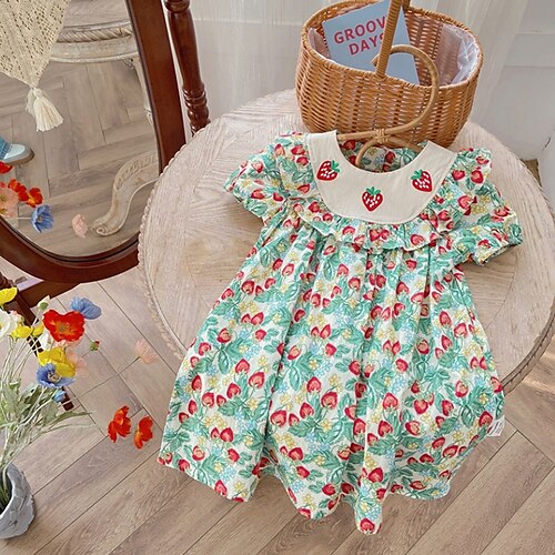 

Bambino (1-4 anni) Da ragazza Vestito Fragola Ciliegia Vestito Scuola Girocollo Manica corta Giornaliero Vestito 3-7 anni Estate Giallo Verde chiaro