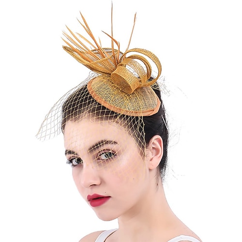 

Fascinators Lino Boda El derby de Kentucky Elegante Retro Con Pluma Tul Celada Sombreros